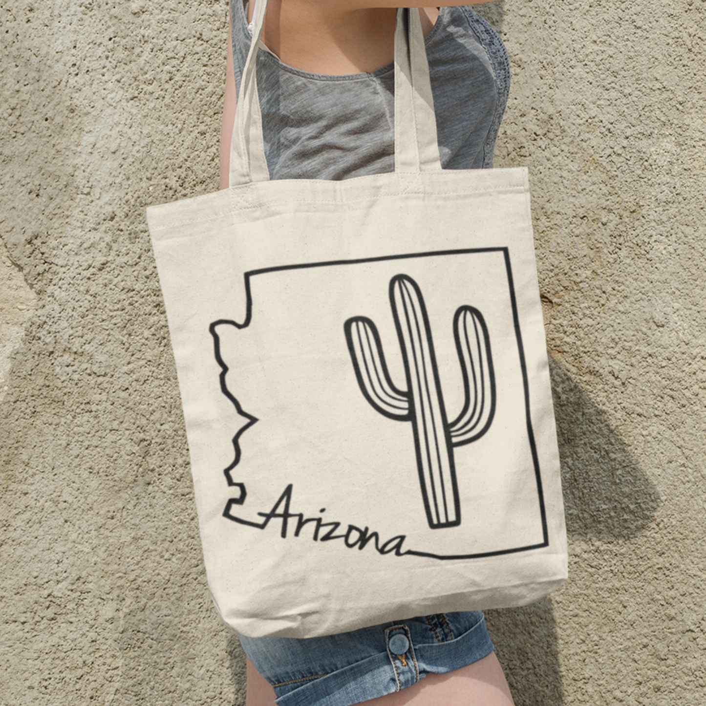 Arizona tote bag with cactus and text. Eco-friendly tote bag for desert lovers. Southern-inspired bag. 