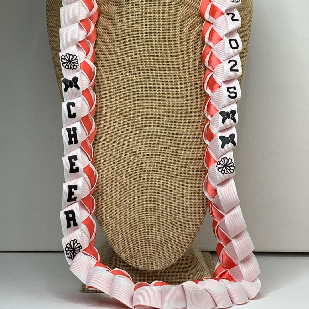 Shop custom Cheer Senior Night ribbon leis, perfect for senior night assembly, banquets, or end of the season party! Gift a player or the whole entire team!