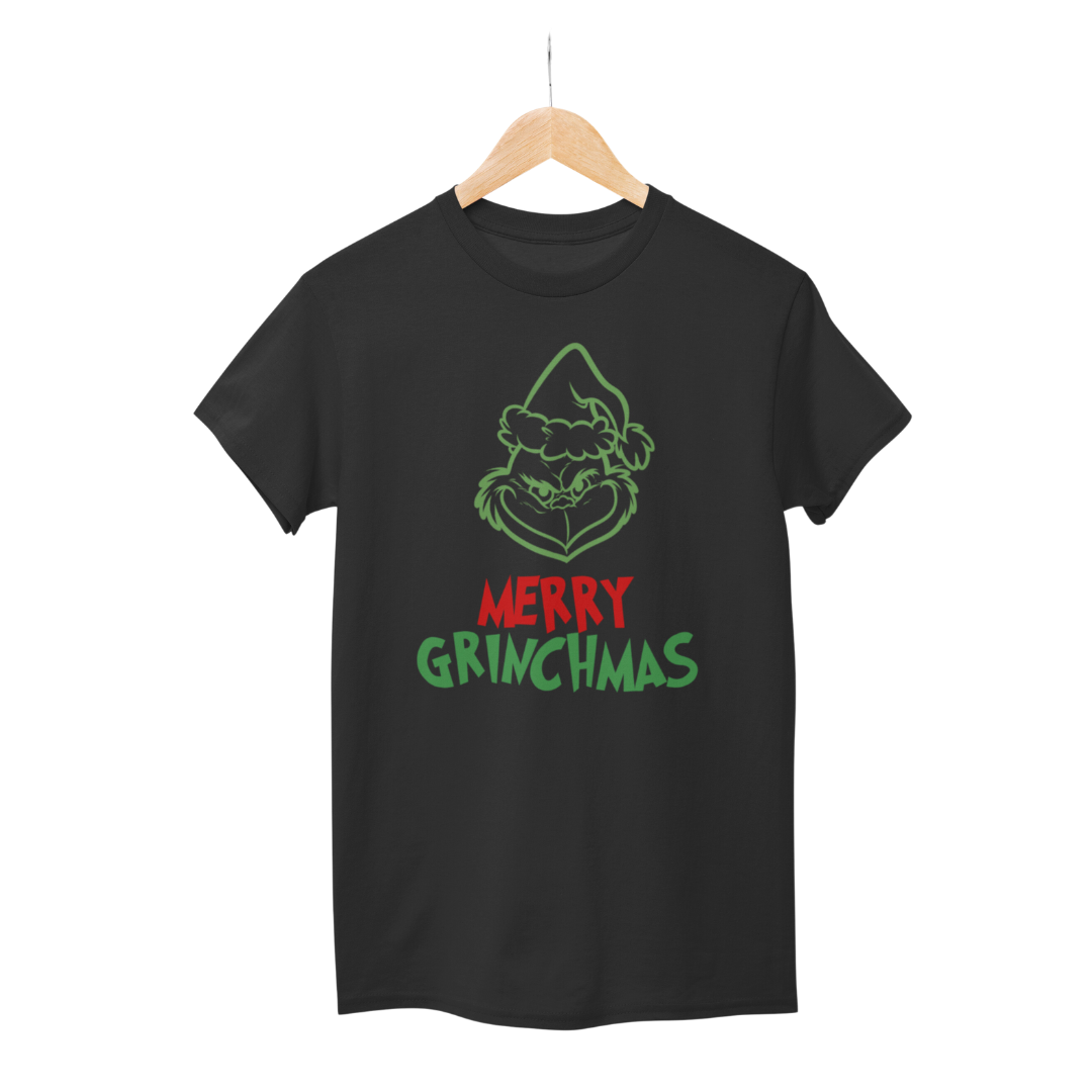 Grinch Inspired Face Merry Grinchmas Kids Holiday T-Shirt In Black Color. Gift idea for your kids, nephew, nieces, and kids on your block.  Merry Christmas