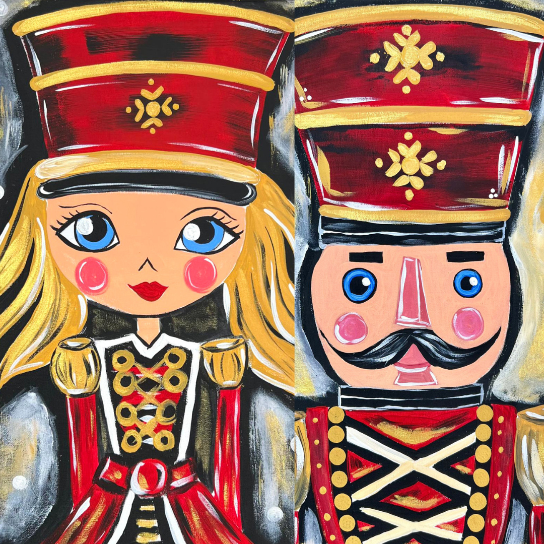 Christmas Eve Paint Party Kit – Family Fun with Nutcracker for Adults & Owl & Santa for Kids. All Supplies & Instructions Included.