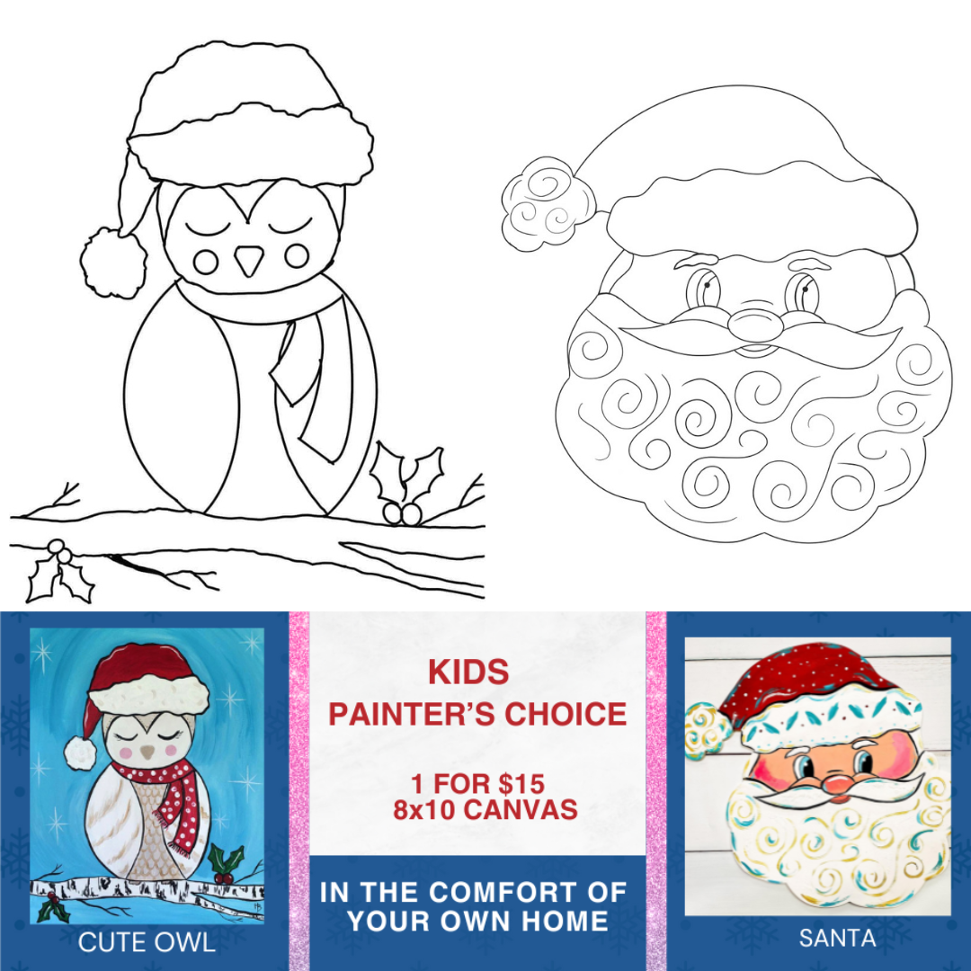 Christmas Eve Paint Party Kit – Family Fun with Nutcracker for Adults & Owl & Santa for Kids. All Supplies & Instructions Included.