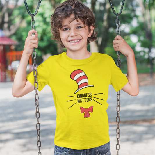 Dr. Seuss-inspired kindness T-shirt for kids featuring vibrant colors and whimsical. 