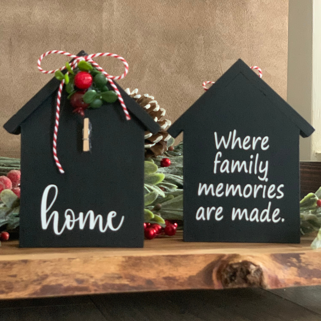 4x5 little house double-sided sign with Home on the front and  message on the back + a photo, ideal for home décor and unique gifts for teachers and school staff, family and friends, even neighbors!