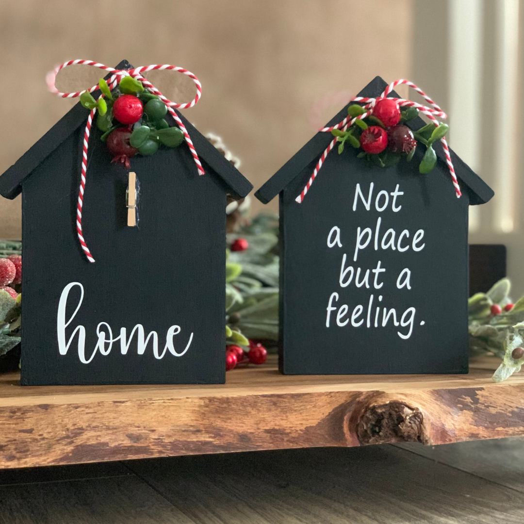 4x5 little house double-sided sign with Home on the front and  message on the back + a photo, ideal for home décor and unique gifts for teachers and school staff, family and friends, even neighbors!