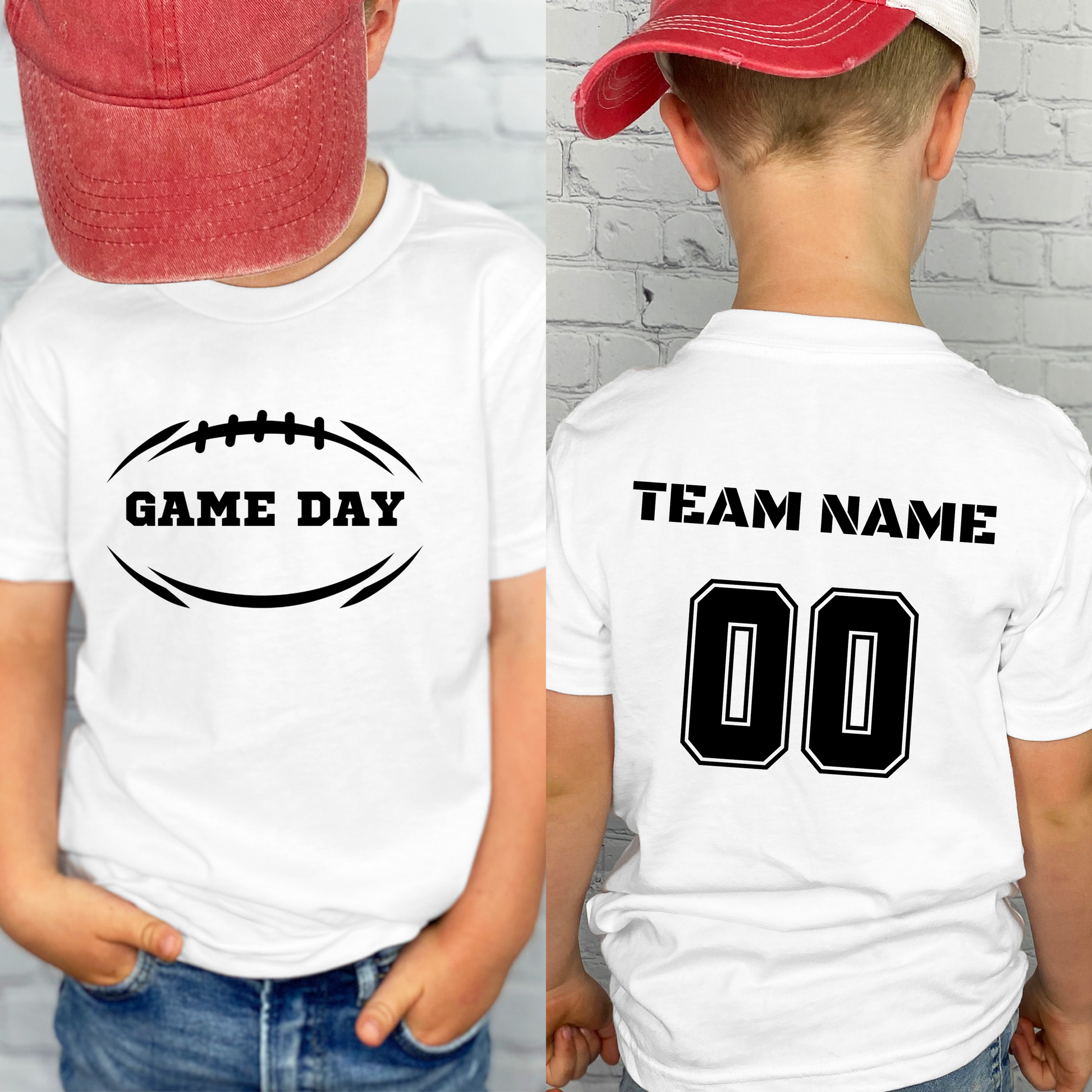 Game Day Kids Double Sided Tee with Custom Team Name and Number. Personalized Sports Shirt for Kids