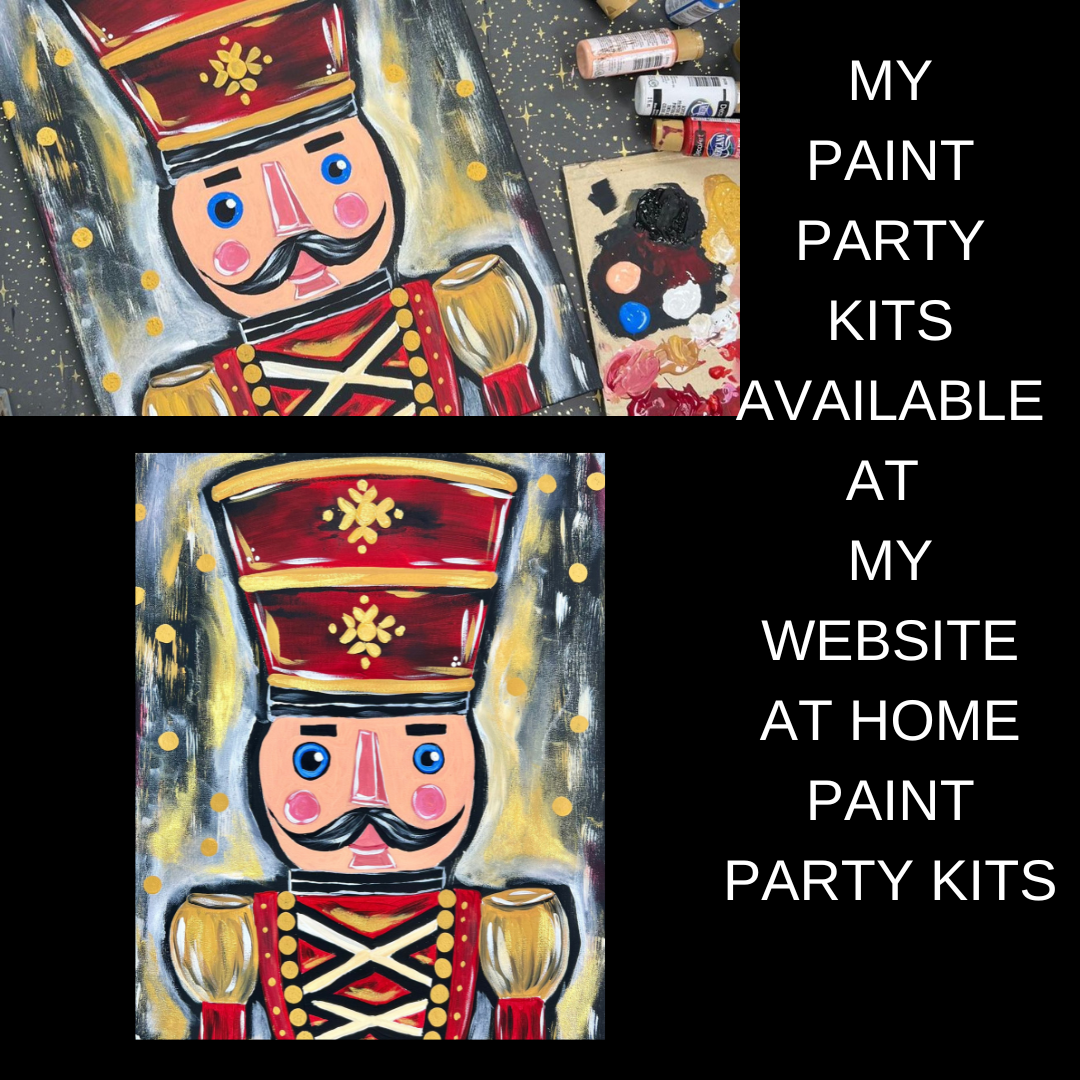 Christmas Eve Paint Party Kit – Family Fun with Nutcracker for Adults & Owl & Santa for Kids. All Supplies & Instructions Included.