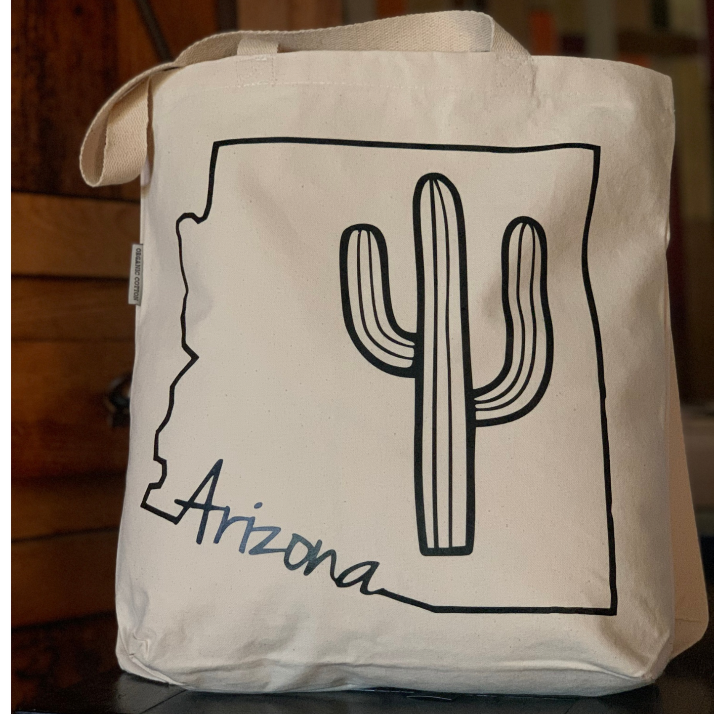 Arizona tote bag with cactus and text. Eco-friendly tote bag for desert lovers. Southern-inspired bag. 